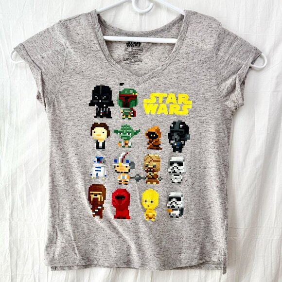 Fifth Sun Star Wars 8-Bit Characters Women XL V-Neck Tee Gray - Picture 1 of 5